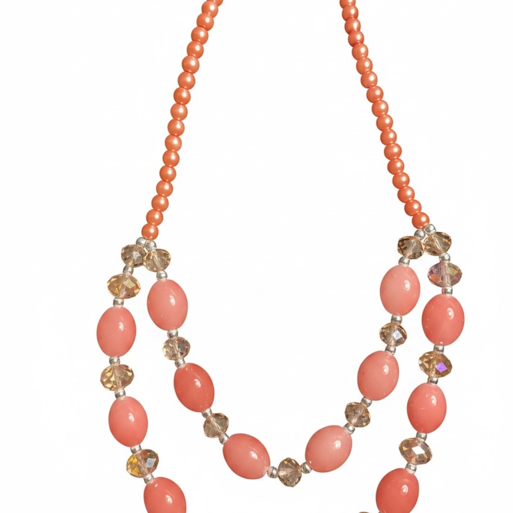 Coral Multi-Strand Beaded Statement Necklace | Bo… - image 2